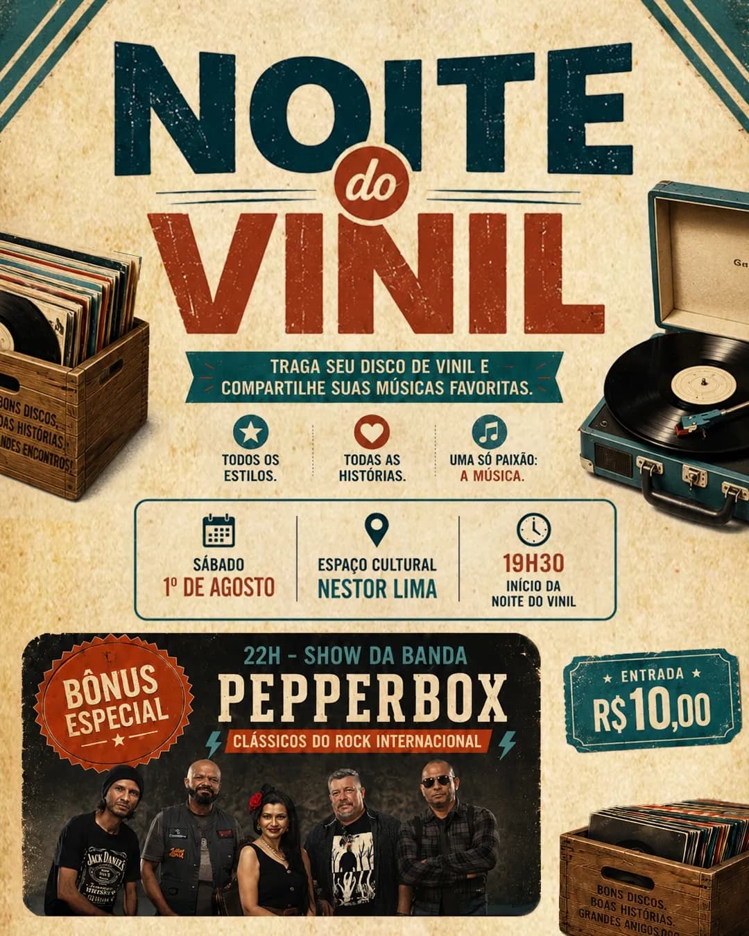 Cartaz Noite do Vinil - Foto: Divulgação Espaço Cultural Nestor Lima