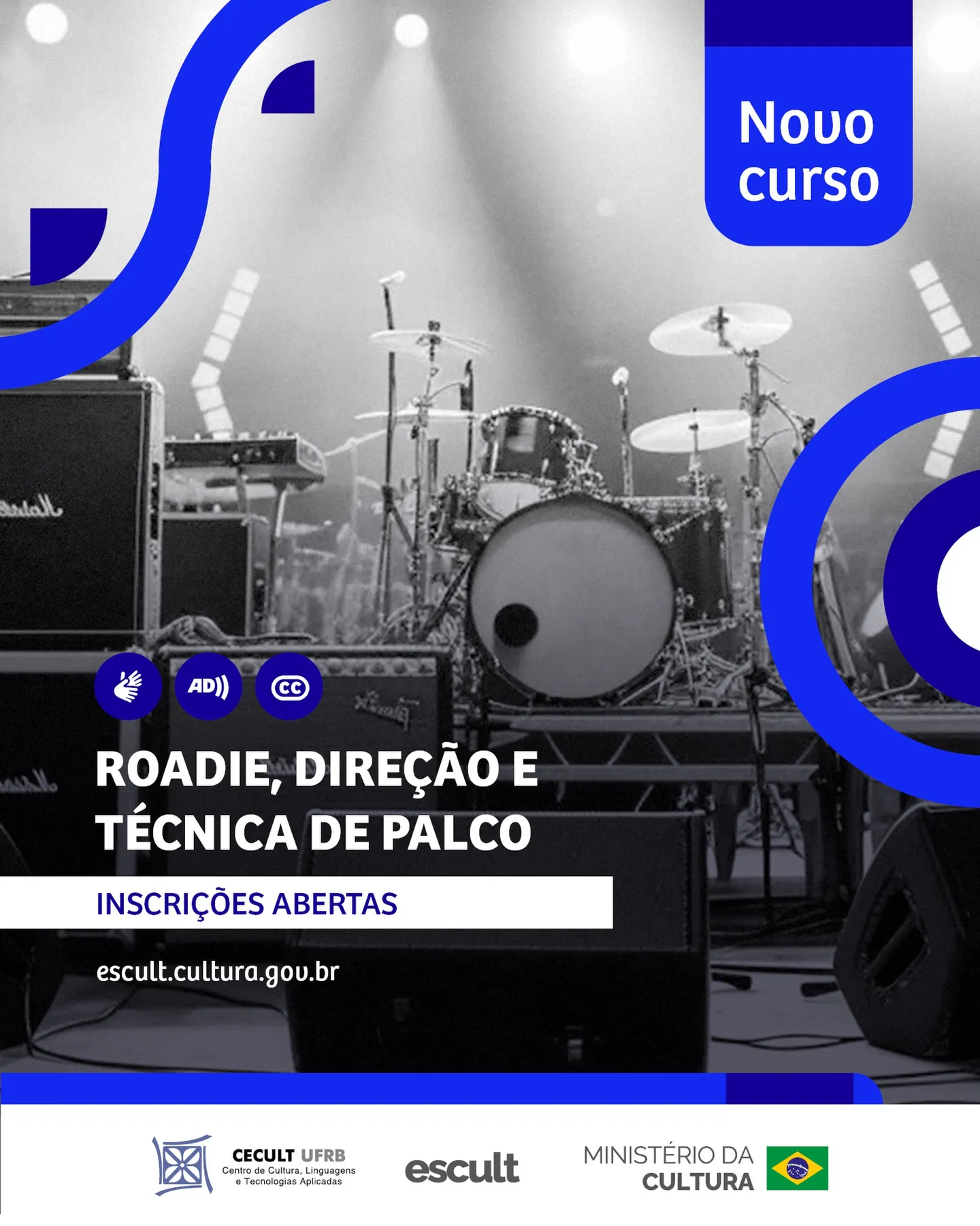 Curso gratuito da Escult oferece formação em Roadie, Direção e Técnica de Palco_CARTAZ